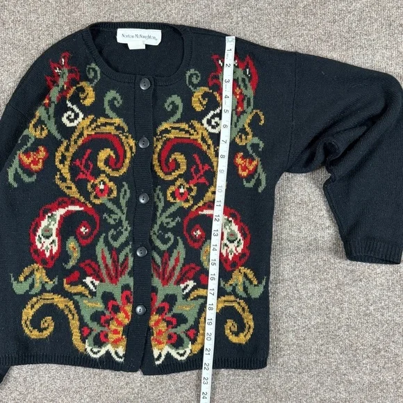 Vintage 90s Black Cardigan Sweater Women’s S Colorful Paisley Pattern Grannycore - Picture 8 of 11